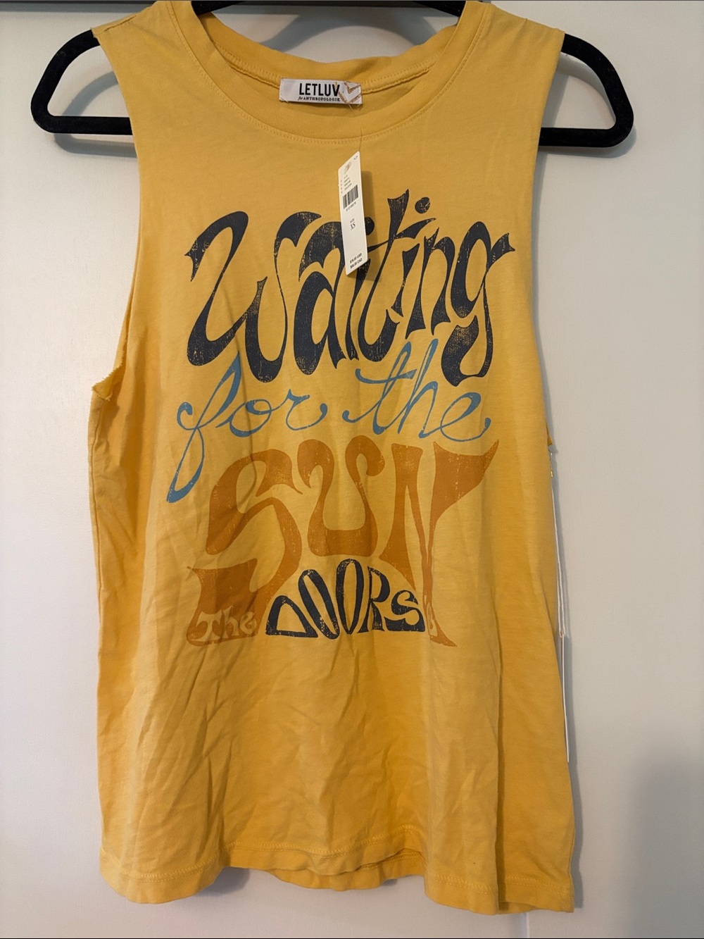 NWT Letluv Anthropologie XS oversized Yellow The Doors Tank Top Muscle Tee